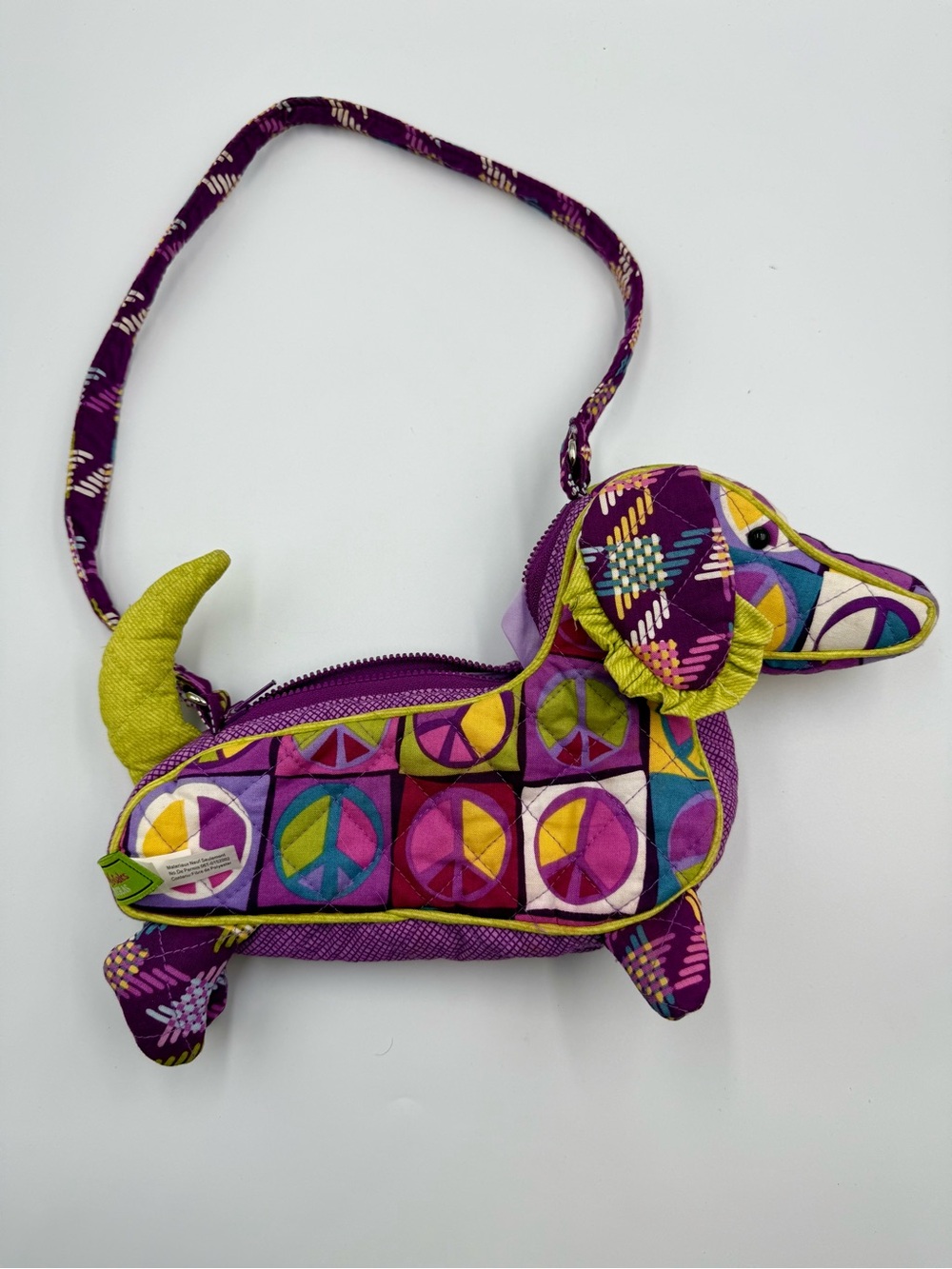 Plush Dachshund purse  Bag - Purple Peace Sign Design dog cute